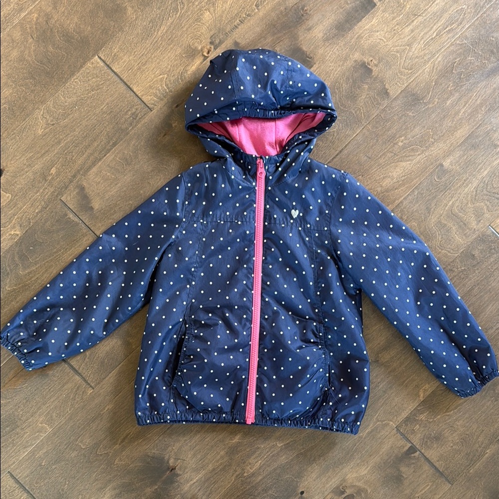 Carter's Blue and Pink Hooded Raincoat with Polka Dots